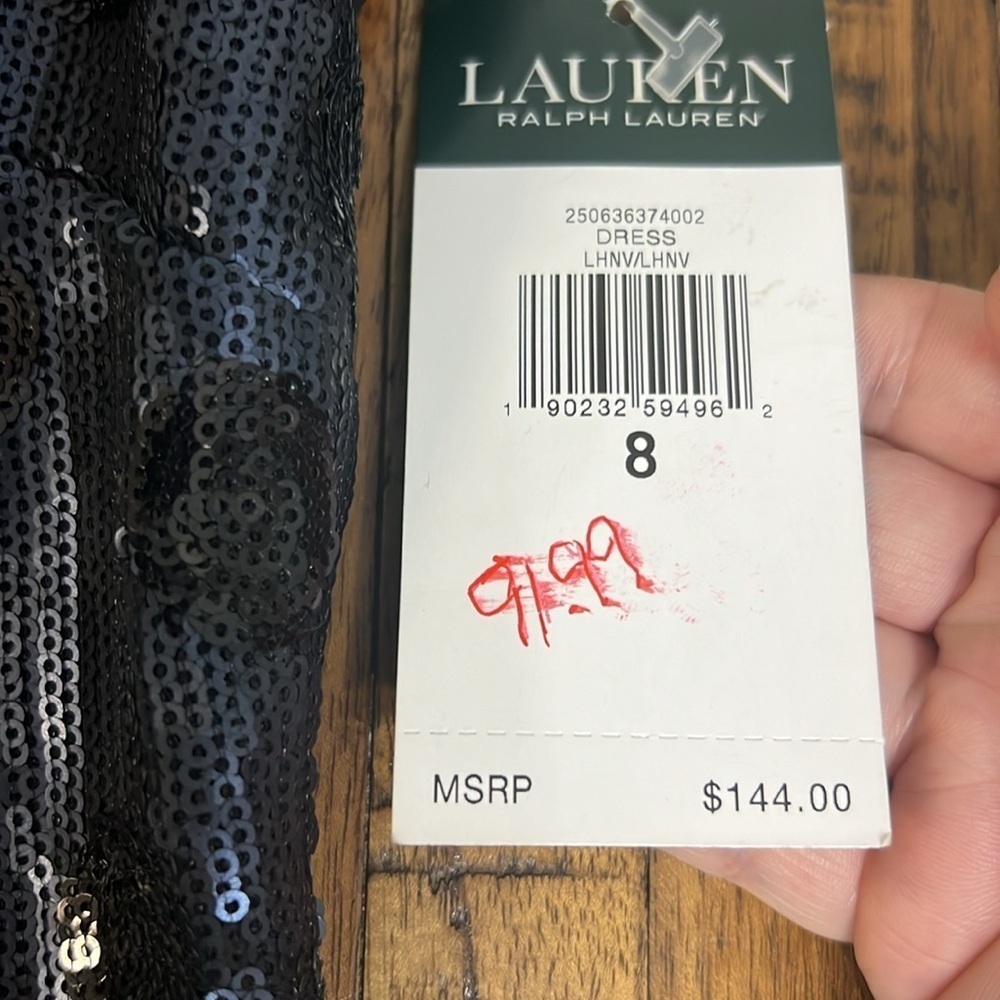 Lauren Ralph Lauren blue sequin Dress Black polka dot details SIZE 8 - Picture 9 of 16